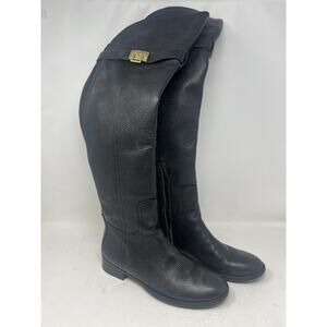 Tory Burch Boots Womens 8.5 M Elena Over‎ The Knee OTK Black Pebbled Leather Zip